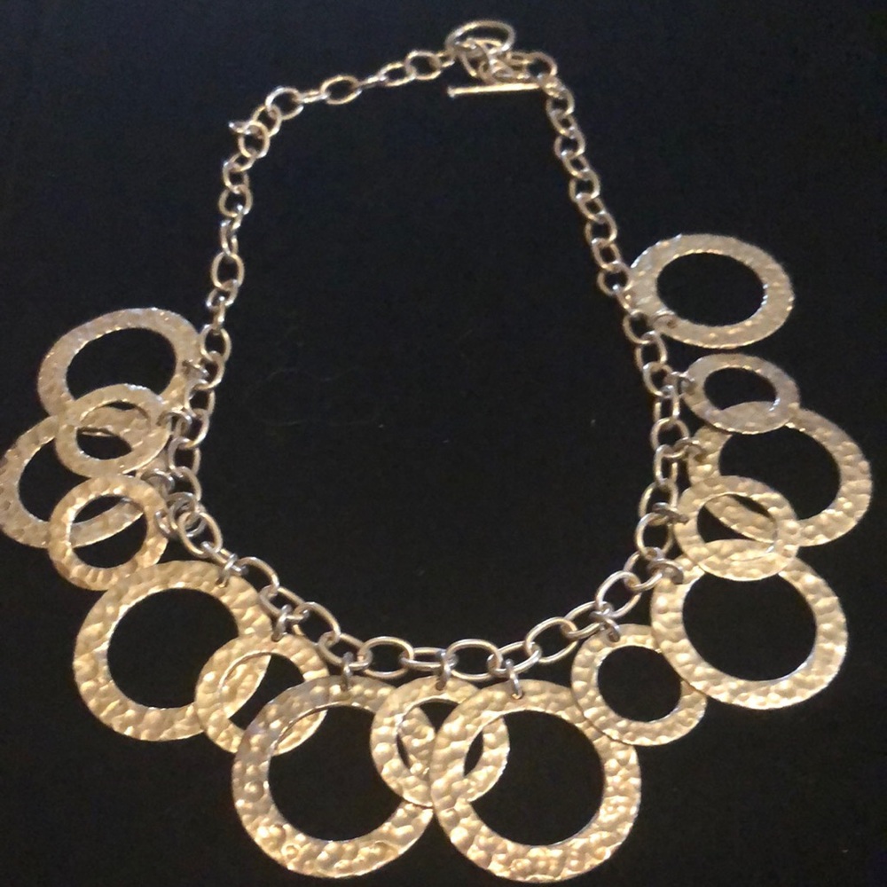 Hammered Circles Sterling Silver Bib Necklace